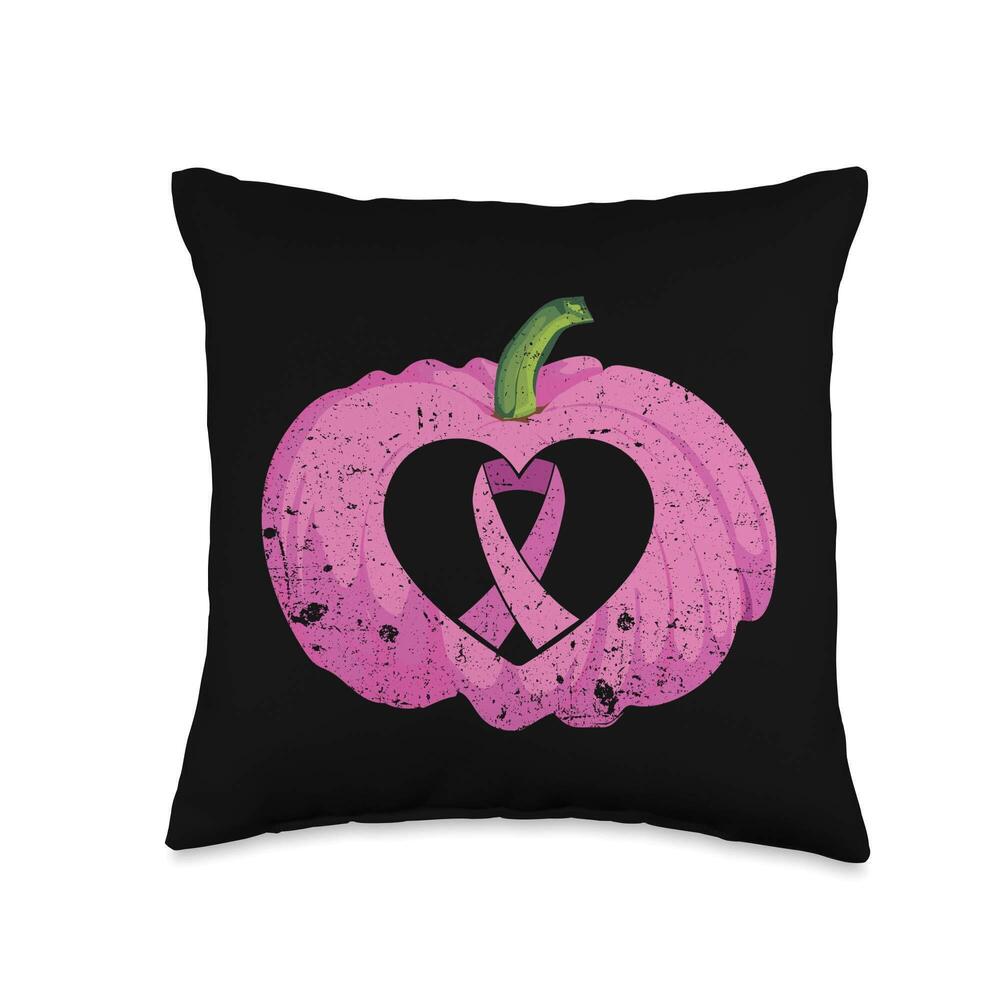 6839 Breast Cancer Pink Ribbon Pumpkin Cool Awareness Gifts Throw Pillow